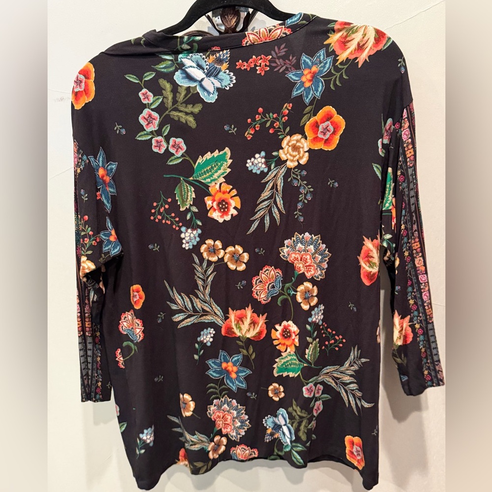 Johnny Was Black Floral Henley with Multicolor Blooms - Picture 4 of 4